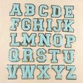 Light blue chenille varsity letter patches A-Z with gold glitter embroidery edges - Blue Single Letter (Note)