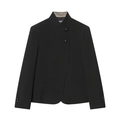 Women's black standing collar blazer with irregular button design on a white background - XS / Black Top