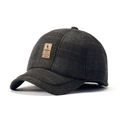 Mens dark grey vintage wool flat cap with leather patch for winter warmth and style - Black