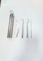 Portable 5-piece stainless steel dental pick set with a sleek metal storage tube - 4-Piece Set (2 Large + 1 Small Straight + Floss) / Silver