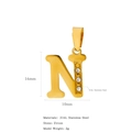 Pendentif lettre N en acier inoxydable plaqué or 18K avec zircon pour colliers - Lettre N