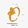 Minimalist golden heart open ring in stainless steel with irregular lava texture finish - Heart Style / Gold