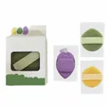 Three-color facial puff set with heart and round shapes in green, purple, and yellow sponges - Ribbon Style 3-Piece Box Set / Multicolor