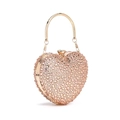 Champagne gold heart shaped rhinestone evening clutch bag with elegant metal chain strap - Rose Gold