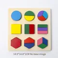 Colorful geometric wooden fraction puzzle with circle square and hexagon shapes - Geometric Fractions Puzzle