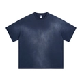 T-shirt da uomo blu scuro in cotone pesante con lavaggio vintage e vestibilità ampia - S / T-shirt a maniche corte / Blu Navy Tinto a Spruzzo