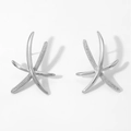 Pendientes de estrella de mar en acero inoxidable pulido con circonitas brillantes en plata - Plata (D3035)