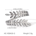 Detailed view of silver leaf open ring with 1.8g weight and dimensions on white background - Silver Double-layer Overlapping Leaves Ring (HC-R30419-S)