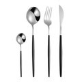 Modern stainless steel cutlery set with matte black handles and silver polished finish - Black Silver 4-Piece Set