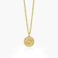 Golden stainless steel necklace with a round Pisces zodiac pendant and small gemstone - Pisces