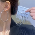 Silver geometric earring set with large hoops and stud earrings on fashion card - Silver White (H-54)