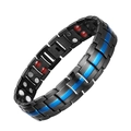 Black stainless steel magnetic therapy bracelet with blue stripe for men - Black Single Blue Double Row 4-in-1