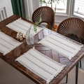 Minimalist beige woven table runner with tassels on wood background for home decor - White - Plain Tassels / 30*50cm