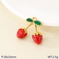 Pastel red strawberry charm pendant in stainless steel with 18x16mm size and 2.5g weight - Double Red Strawberry Pendant (KLJ10806-Z)