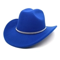 Vista dettagliata di un cappello da cowboy blu reale in feltro con bordo di diamanti - M (56-58cm) / Blu Reale
