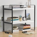 Black steel 2-tier kitchen countertop storage rack with white shelves and 40.7cm width - 40cm Integrated 2-Tier Black Frame + White Board