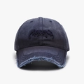 Casquette de baseball bleu marine délavée avec broderie 3D et bordure effilochée - Réglable / Bleu Marine(25A263)