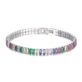 6mm silver finish bracelet with rainbow baguette-cut cubic zirconia and folding clasp - Steel-Multicolor