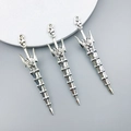 Set of three vintage silver sword pendants with dragon hilt for DIY jewelry making - 11x58mm Segmented Spear/Antique Silver