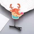 Glitzernder Rentier-Haarclip für Weihnachten mit orangem Rentierkopf auf Federclip - Elch