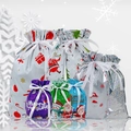 Christmas drawstring gift bags set with festive Santa and snowman patterns in multiple sizes - Christmas Gift Bag Set A
