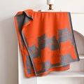 Thick orange and grey reversible cat pattern cashmere shawl with fringe detail - 185cmx65cm / Orange Red