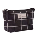 Canvas makeup bag with black and white checkered pattern and zipper closure - Black Grid