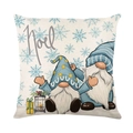 Funda de cojín navideña de lino con gnomos de Noel y copos de nieve en fondo blanco - 45x45cm (Sin Relleno) / Noel Gnomos de Navidad (JYM351-2)