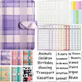 A6 French budget binder set with purple plaid cover, floral dividers and planning stickers - French Version Set / Purple Plaid