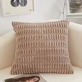 Brown corduroy square throw pillow with textured rectangular pattern on plush sofa - 45x45cm Pillow Cover / Striped Coffee