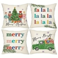 Set of 4 Christmas pillow covers featuring nutcrackers, trees, and merry greetings - Merry Christmas Mix