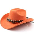 Close-up of orange faux suede cowboy hat with ethnic beaded band and turquoise stone - M (56-58cm) / Orange