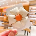 Cute off-white fabric flower hair tie for girls with orange button center detail - Beige - Solid Color Flower