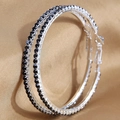 Oversized silver hoop earrings with black rectangular crystals on golden fabric - 6cm / Silver Black Diamond 6cm