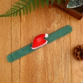 Christmas slap bracelet with plush green velvet band and festive red white hat ornament - Cute Cartoon Hat