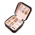 Portable jewelry organizer box in black leather with pink velvet interior partitions - Glossy Black / 10*10cm