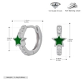 Detailed dimensions of 925 sterling silver star hoop earrings with 5A grade zircon - 925 Silver / Green Drip Oil (Rhodium Plated 925 Silver)