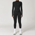 Ensemble de yoga côtelé sans couture noir avec veste à manches longues et legging - S / Haut Et Bas / Ensemble 2 pièces (Veste + Pantalon) / Noir Premium
