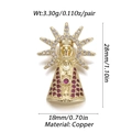 Gold-plated copper Virgin Mary pendant with white and red zircons, 28mm height - DBN154-07 (Red Zirconia Madonna Image)