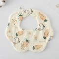 Flower shaped 100% cotton baby bib in cream with carrot and rabbit prints - Gauze Flower Band - Carrot