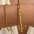 Gepolijste vergulde 5mm twist touwketting en kralenarmband gestapeld om de pols - 18+5CM Armband