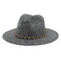 Unisex gewebter Strohhut mit flacher Krone, Goldkette und monochromer Textur für Sommer - M (56-58cm) / Schwarz