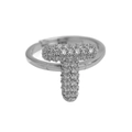 Balloon style letter T ring with pave-set sparkling white zircons in platinum finish - Adjustable Open / Silver-T