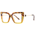 Fashion oversized square tortoiseshell eyeglasses with leopard print and gold metal temples - C3 Leopard Frame