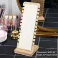 Vertical wooden jewelry display stand with white leather padding, size W10xH26xD10cm - White Leather - 12 Slot Vertical Stand