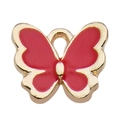 Ciondolo a farfalla dorata con smalto rosso per creazione gioielli fai-da-te e accessori - Farfalla / 13x10.5mm