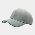 Detail view of light grey baseball cap with contrast piping and breathable eyelets - Green