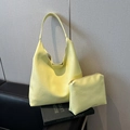 Pale yellow litchi pattern leather hobo shoulder bag with matching clutch bag set - Litchi Pattern Yellow
