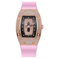 Luxury rose gold tonneau watch with pink silicone strap and sparkling diamond bezel - Pink