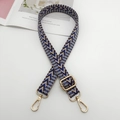 Adjustable woven shoulder strap with blue and brown geometric patterns and gold clips - Purple Coffee Blue + Gold Hook